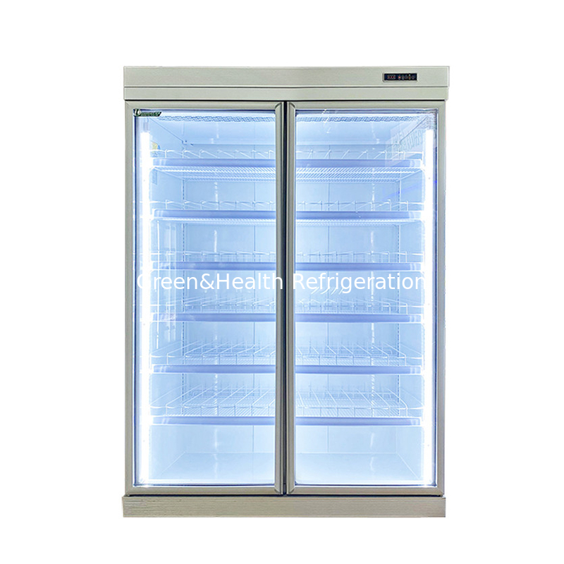Comerciante -18C auto-contenido vertical de pantalla de vidrio de la puerta congelador para alimentos congelados