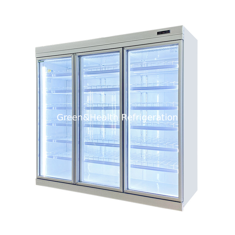 Comerciante -18C auto-contenido vertical de pantalla de vidrio de la puerta congelador para alimentos congelados