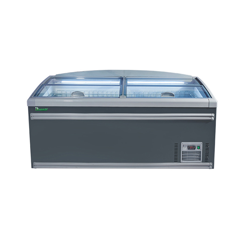 CE ROHS Display comercial congelador de supermercado Refrigerador con puerta de cristal curvada