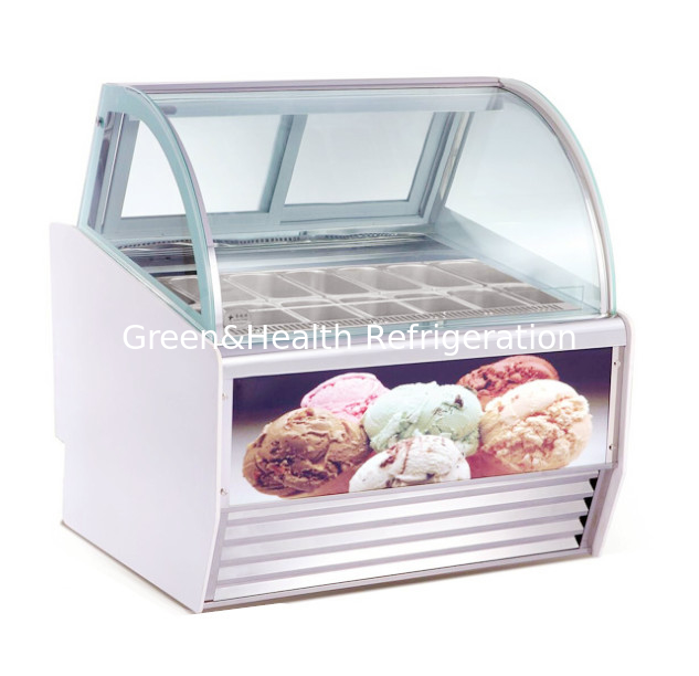 Tienda de helados Scoop Exhibición de helados Congelador Congelador con vidrio curvo