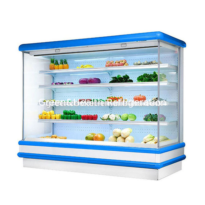 Refrigerador abierto de varios pisos para supermercados Display de frutas LED Light Glass Freezer