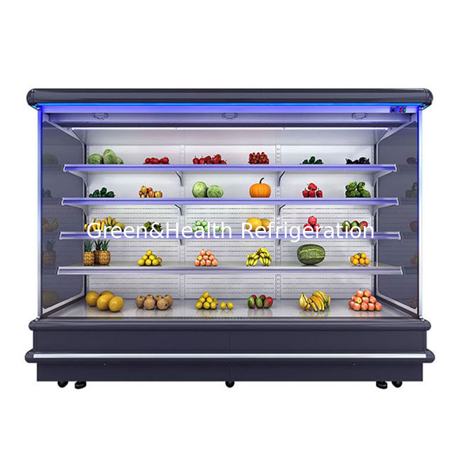 Refrigerador abierto de varios pisos para supermercados Display de frutas LED Light Glass Freezer