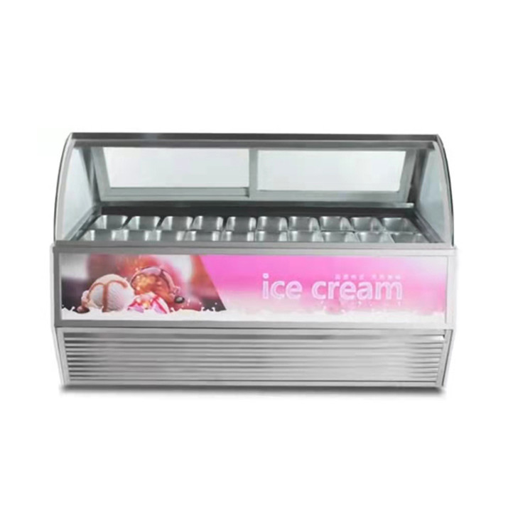 Tienda de helados / tienda de conveniencia Comerciante de acero inoxidable de vidrio de helados Display de almacenamiento congelador