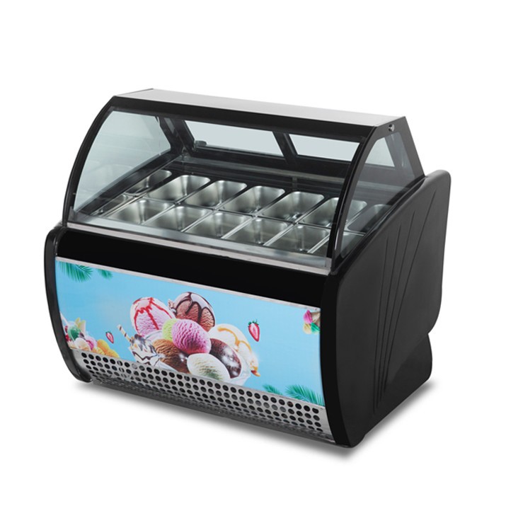 Tienda de helados / tienda de conveniencia Comerciante de acero inoxidable de vidrio de helados Display de almacenamiento congelador