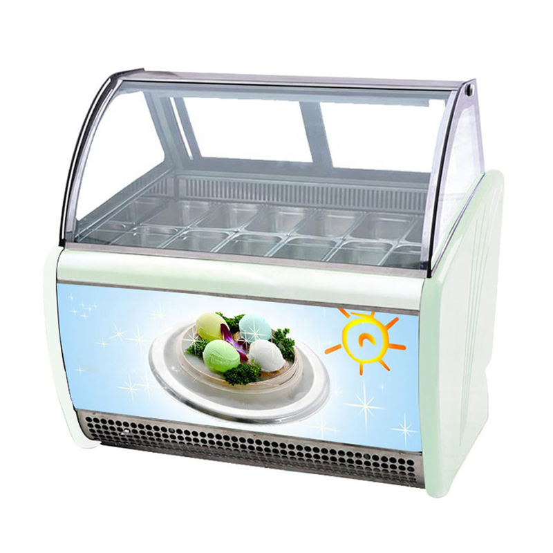 Tienda de helados / tienda de conveniencia Comerciante de acero inoxidable de vidrio de helados Display de almacenamiento congelador