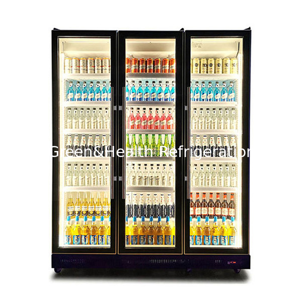 1154L Tres puertas coloridas Tienda Bebidas Almacenamiento Display Refrigerador