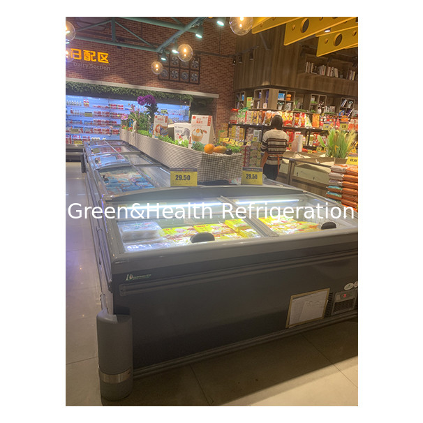 Congelador horizontal de cristal de acero inoxidable con puerta de empuje para almacenar productos congelados