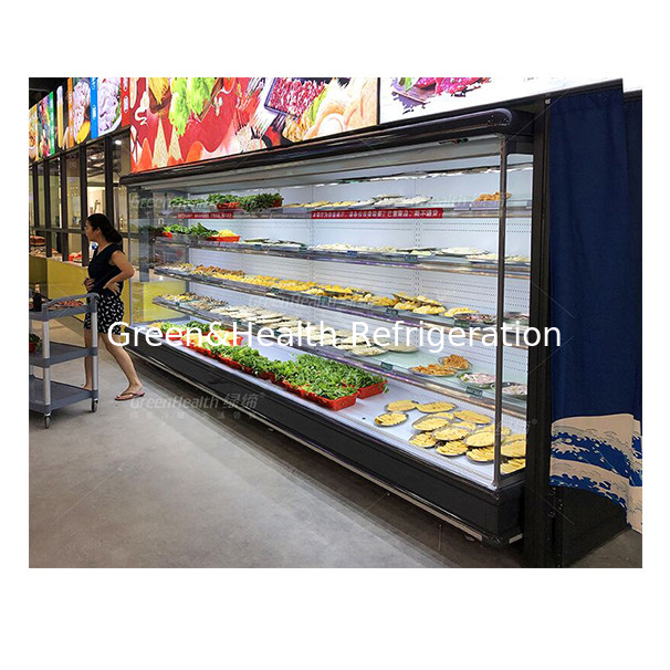 Unidad exterior de estilo europeo congelador a cielo abierto con cortina para exhibir alimentos, verduras y frutas