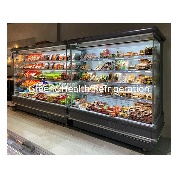 Unidad exterior de estilo europeo congelador a cielo abierto con cortina para exhibir alimentos, verduras y frutas