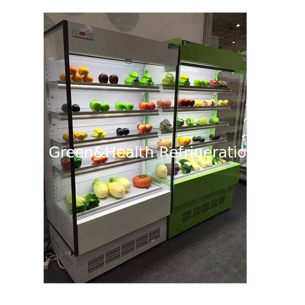 Las tiendas de conveniencia utilizan refrigeradores de vidrio transparente abierto de capas múltiples con cortina de aire pequeña