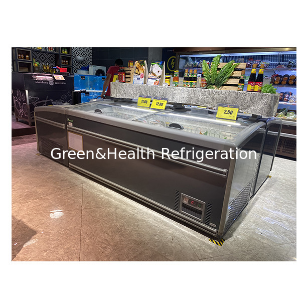 Ventas directas de fábrica Puerta corredera semiabierta Vidrio acero inoxidable Productos congelados Almacenamiento Isla Cabinet Freezer