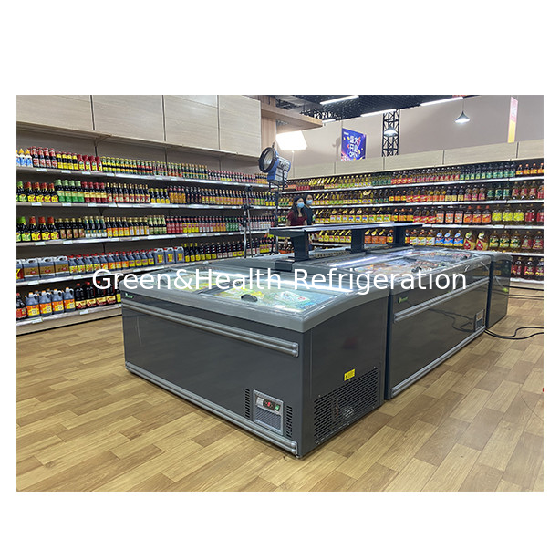 Ventas directas de fábrica Puerta corredera semiabierta Vidrio acero inoxidable Productos congelados Almacenamiento Isla Cabinet Freezer