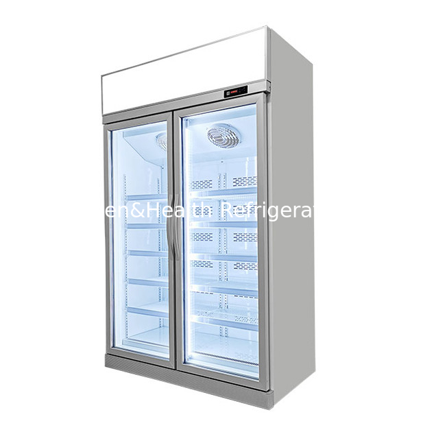 Dos puertas de vidrio en la unidad superior de exhibición congelador para productos congelados a baja temperatura