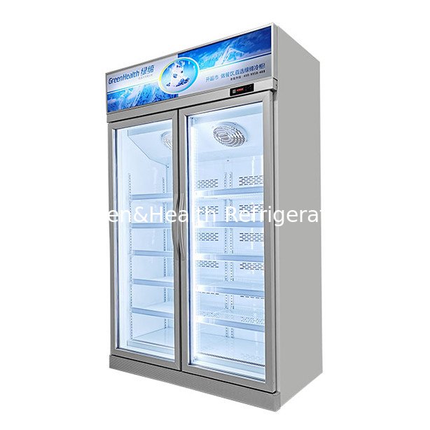 Dos puertas de vidrio en la unidad superior de exhibición congelador para productos congelados a baja temperatura
