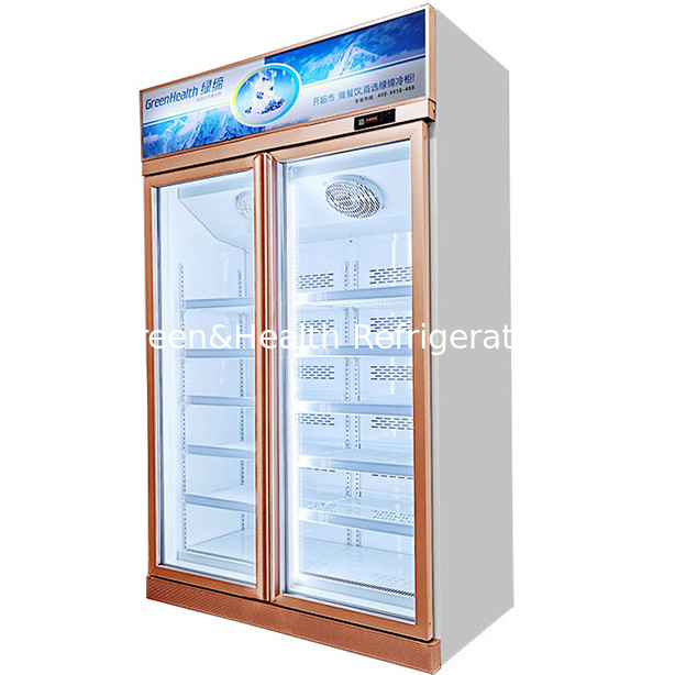 Dos puertas de vidrio en la unidad superior de exhibición congelador para productos congelados a baja temperatura