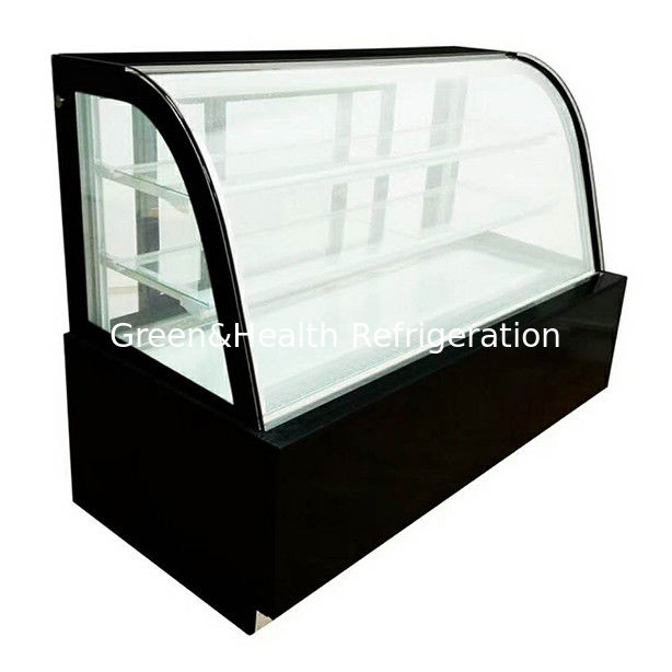 Congelador de exhibición de pasteles de acero inoxidable con vidrio curvo y múltiples estantes para uso comercial