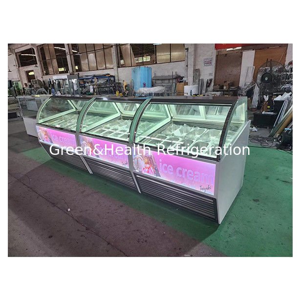 Display de helados de vidrio curvo comercial congelador con controlador digital vidrio templado e iluminación LED