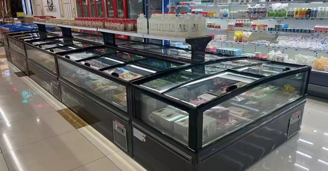 -18-22°C R290 Insular modular de congelación con ventanilla con pantalla de vidrio curvado de gran tamaño