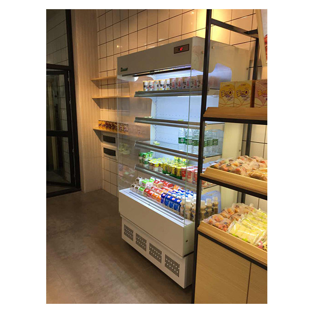Display de almacenamiento comercial de tipo abierto Chiller Cabinet de cortina de aire en tiendas de conveniencia / tiendas pequeñas