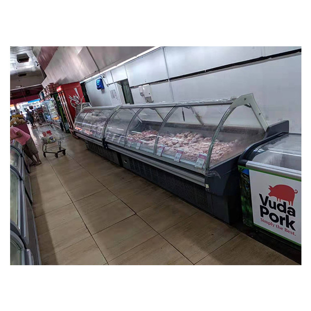Unidad inferior de vidrio transparente curvado Refrigerador y congelador de alimentos cocidos Refrigerador de alimentos cocidos