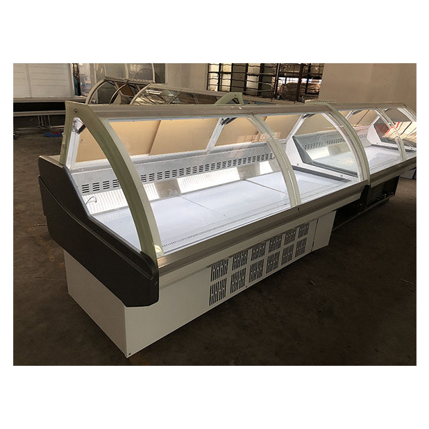 Unidad inferior de vidrio transparente curvado Refrigerador y congelador de alimentos cocidos Refrigerador de alimentos cocidos