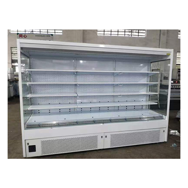 Alta calidad Comercial de ángulo derecho de cinco capas Estante abierto Almacenamiento de alimentos Aire cortina gabinete congelador