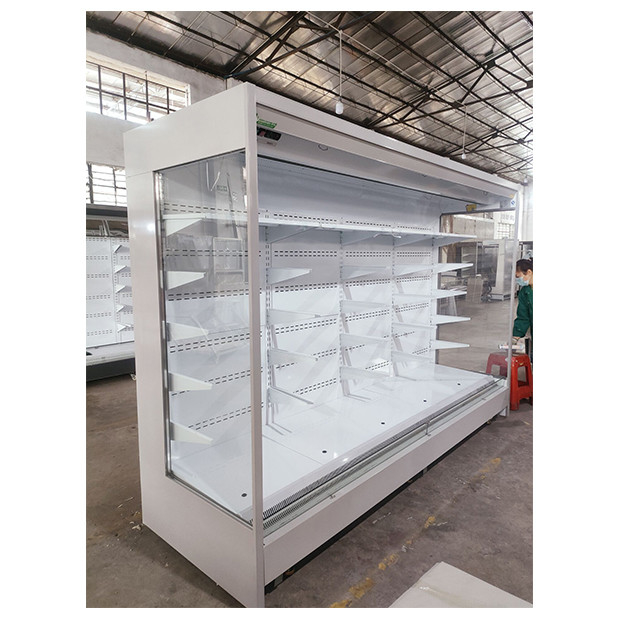 Alta calidad Comercial de ángulo derecho de cinco capas Estante abierto Almacenamiento de alimentos Aire cortina gabinete congelador