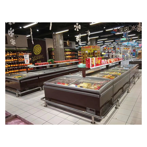 Última puerta corredera Baja temperatura bolitas de carne congeladas Almacenamiento de alimentos Display Isla gabinete congelador
