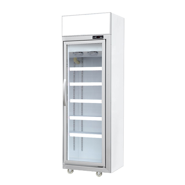 Unidad superior Puerta de vidrio única Estantes múltiples Almacenamiento congelado de lujo Display congelador congelador