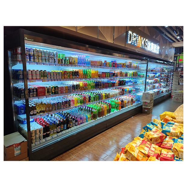 Supermercado / tienda de conveniencia de ángulo derecho tipo de enfriador abierto para almacenar alimentos / bebidas