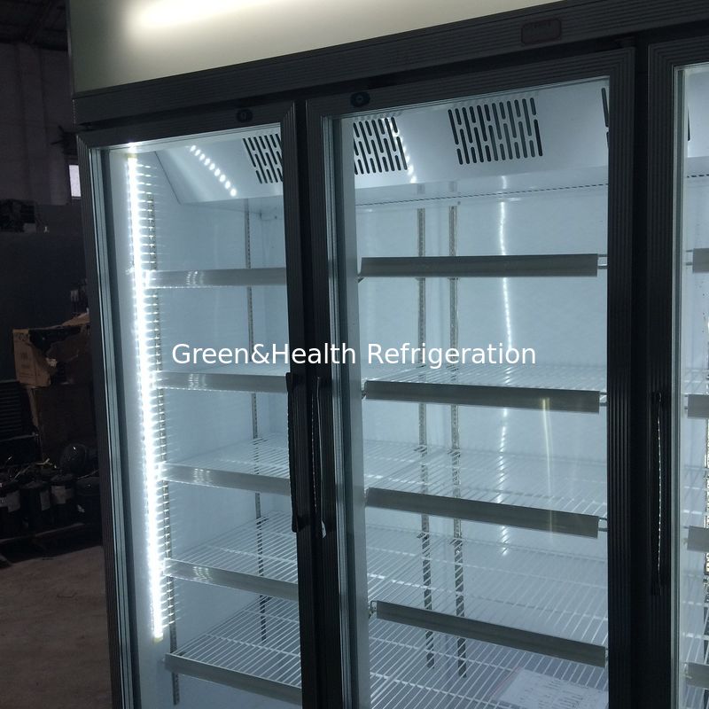 Tienda de cadena de almacenamiento con estantería ajustable 2 puerta de vidrio congelador para alimentos congelados con ventilador de refrigeración