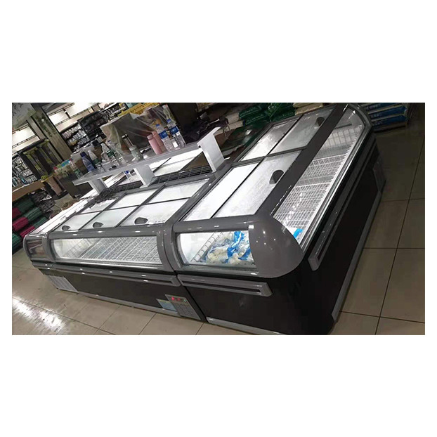 Supermercado comercial Puerta corredera horizontal grande Display refrigerado de alta calidad Insular gabinete congelador