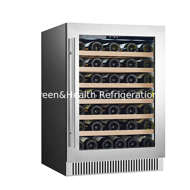 60 botellas Refrigerador de vino de puerta de cristal con estantería de madera para almacenamiento refrigerado de vino tinto