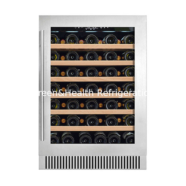 60 botellas Refrigerador de vino de puerta de cristal con estantería de madera para almacenamiento refrigerado de vino tinto