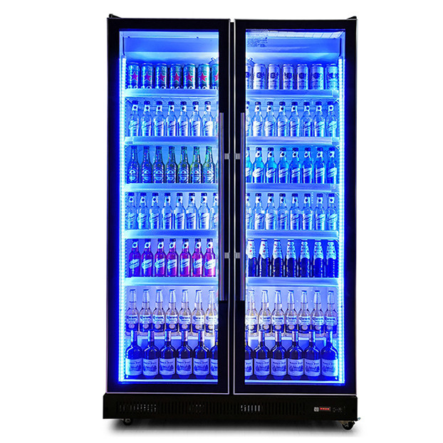Dos puertas de vidrio comerciales, múltiples luces LED, refrigerador exhibidor de bebidas/licores