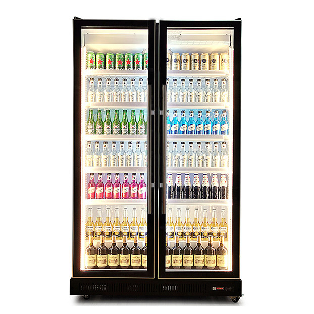 Dos puertas de vidrio comerciales, múltiples luces LED, refrigerador exhibidor de bebidas/licores