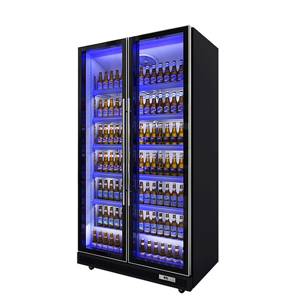 Dos puertas de vidrio comerciales, múltiples luces LED, refrigerador exhibidor de bebidas/licores