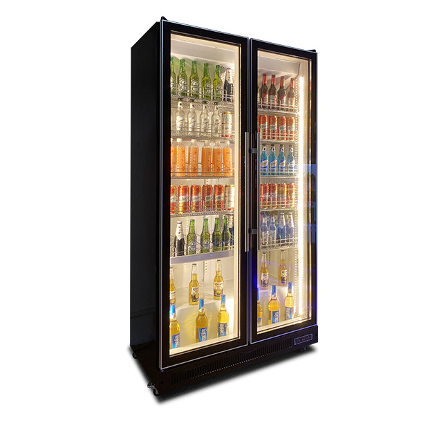 Dos puertas de vidrio comerciales, múltiples luces LED, refrigerador exhibidor de bebidas/licores