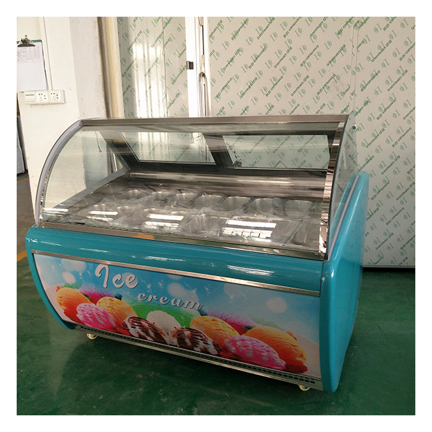 Venta directa de fábrica de congelador exhibidor refrigerado de pasteles con vidrio curvo y 16 bandejas