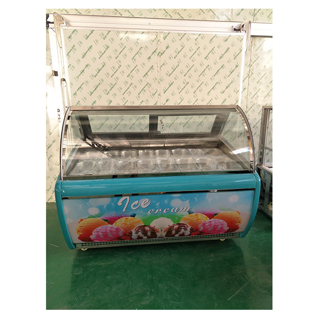 Venta directa de fábrica de congelador exhibidor refrigerado de pasteles con vidrio curvo y 16 bandejas