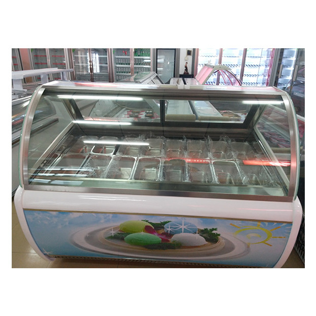 Venta directa de fábrica de congelador exhibidor refrigerado de pasteles con vidrio curvo y 16 bandejas