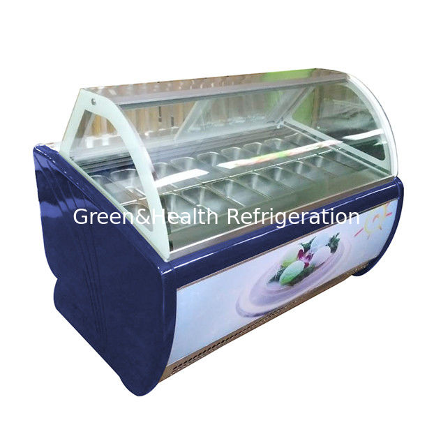 Fábrica de vidrio curvo directo 16 bandeja helado display congelador con termostato ajustable