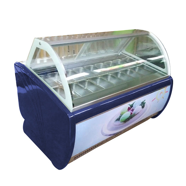 Venta directa de fábrica de congelador exhibidor refrigerado de pasteles con vidrio curvo y 16 bandejas