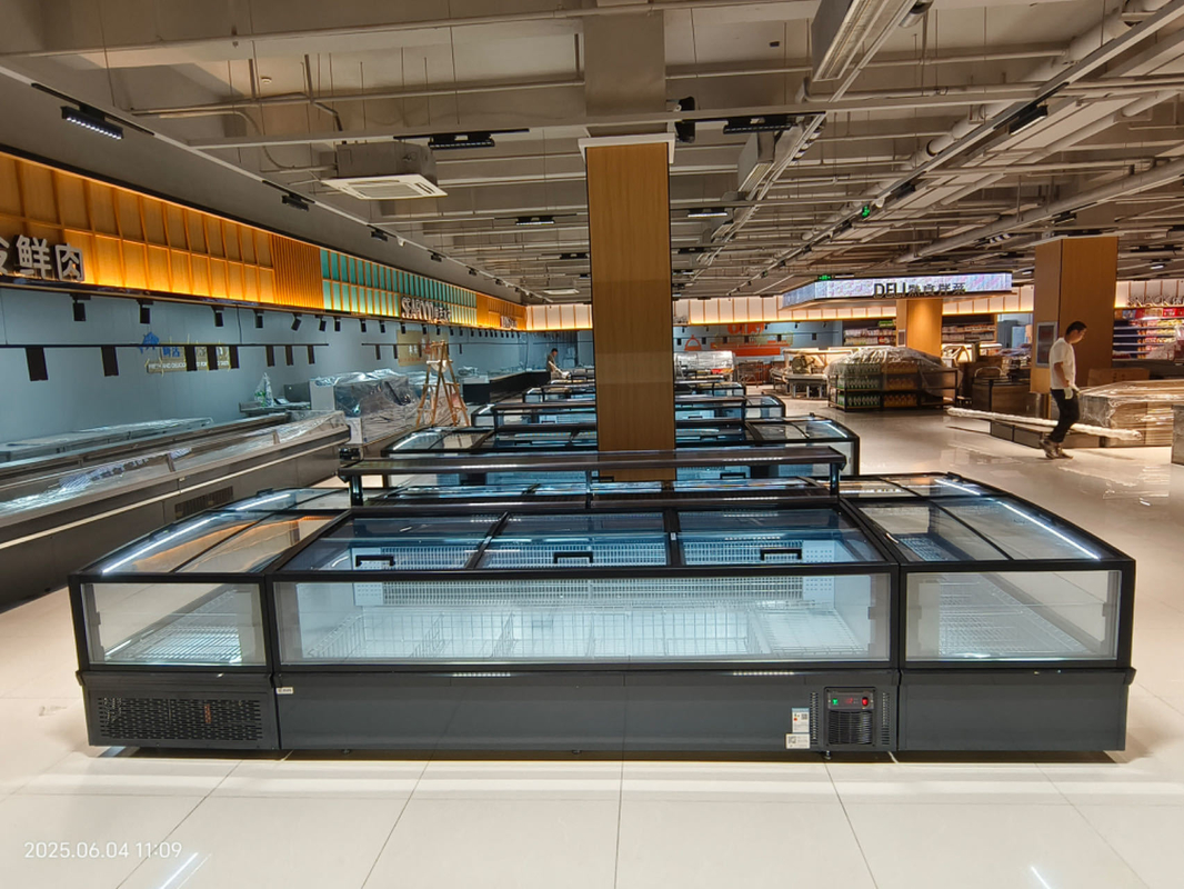 Congelador profundo sin escarcha para supermercado, isla, para carne, con luz LED