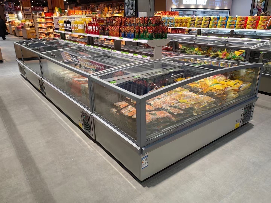 Congelador profundo sin escarcha para supermercado, isla, para carne, con luz LED