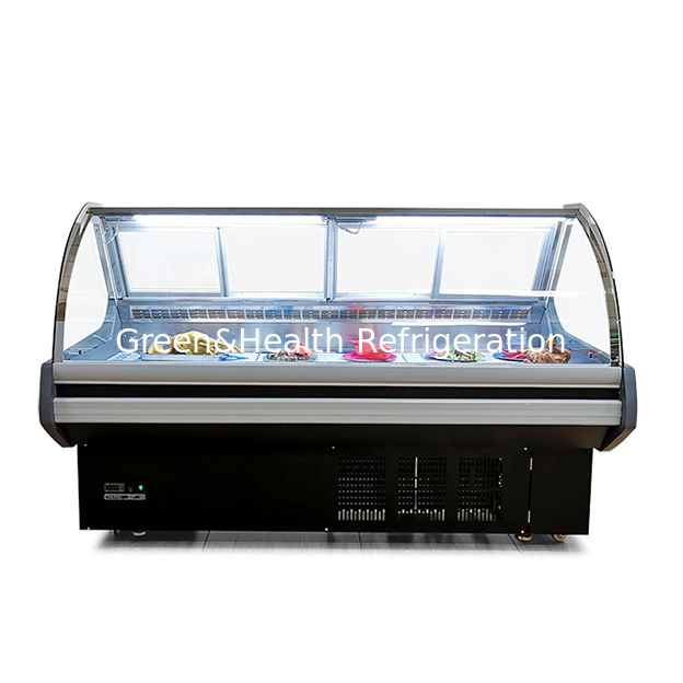 Comercial Horizontal Rojo con luces LED Fresco Display de almacenamiento de carne congelador para la venta