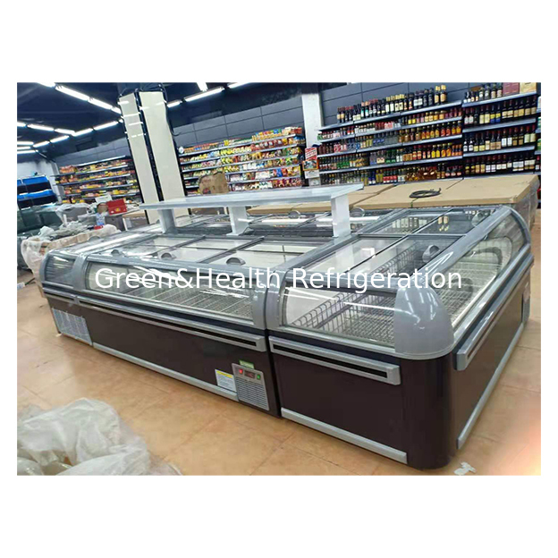 Supermercado comercial Gran albóndigas Almacenamiento de productos congelados Refrigerado Island Cabinet nevera