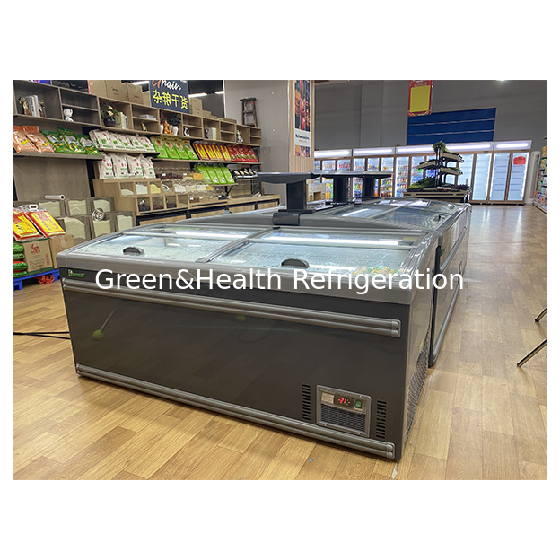 Supermercado comercial Gran albóndigas Almacenamiento de productos congelados Refrigerado Island Cabinet nevera