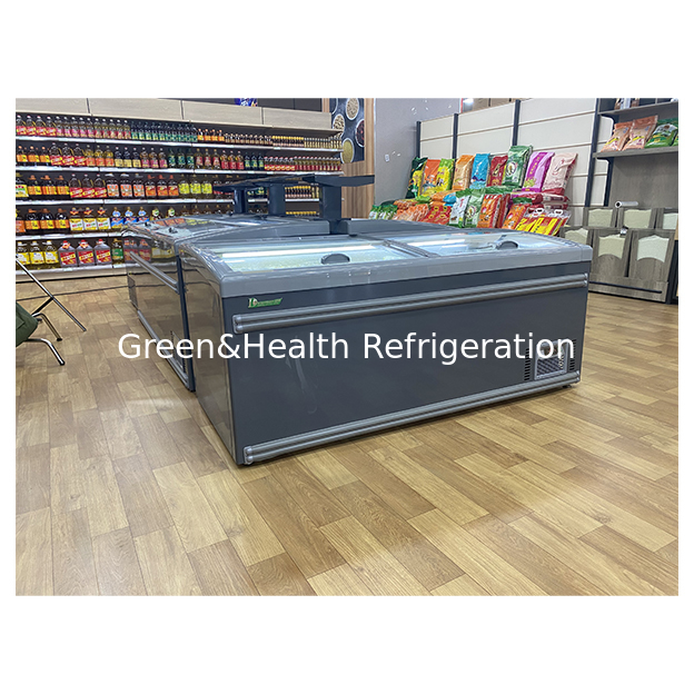 Supermercado comercial Gran albóndigas Almacenamiento de productos congelados Refrigerado Island Cabinet nevera