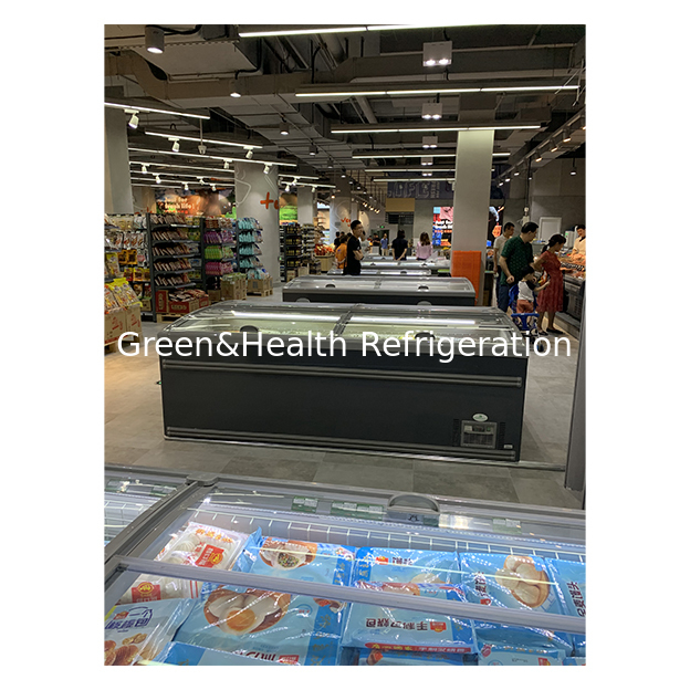 Supermercado comercial Gran albóndigas Almacenamiento de productos congelados Refrigerado Island Cabinet nevera